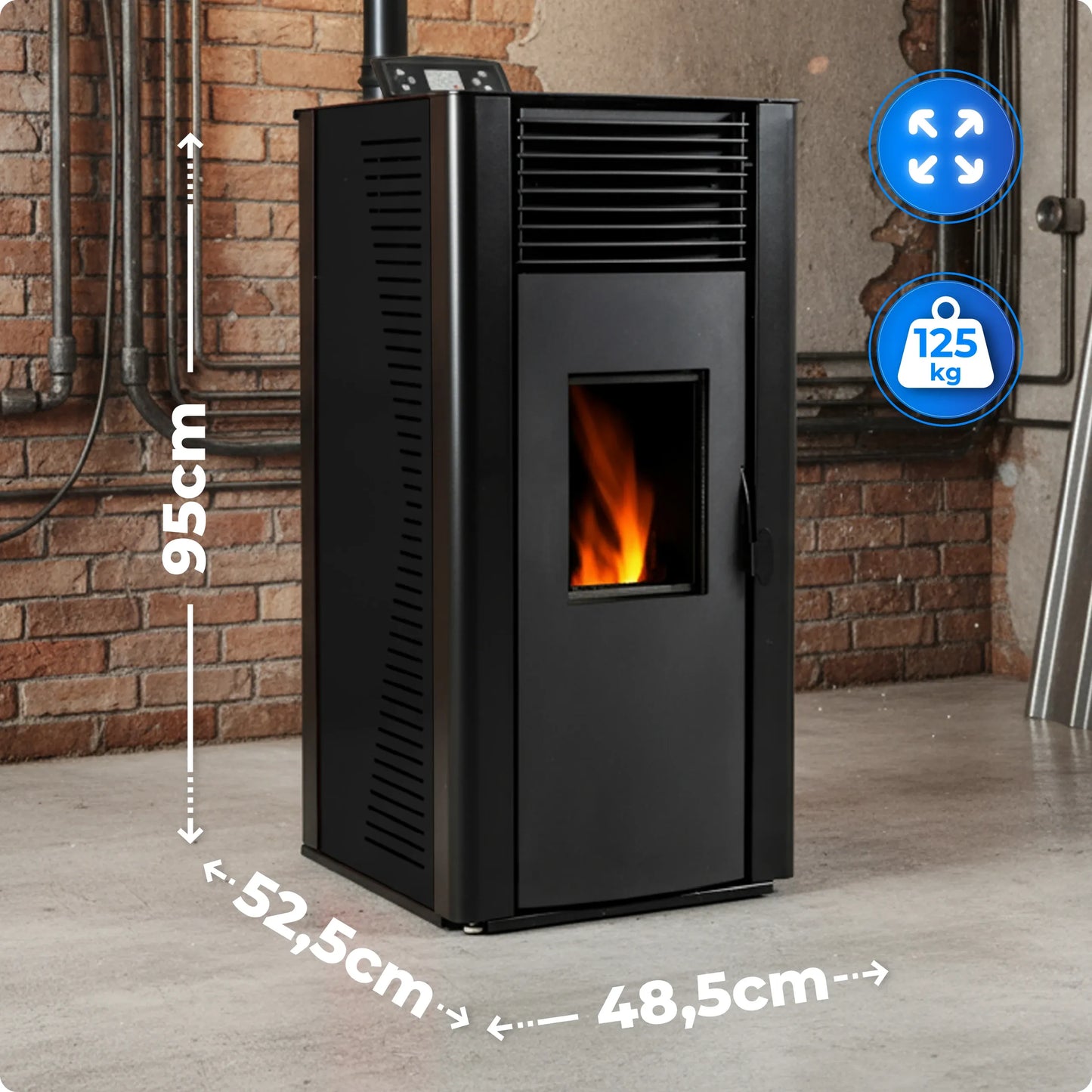 Estufa de pellets VAYNE BLACK 12 kW con camisa de agua